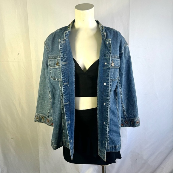 C.J  BANKS JEANS JACKET STRETCH JEANS COAT Y2K PLUS SIZE WOMEN SIZE 3X - Picture 4 of 16